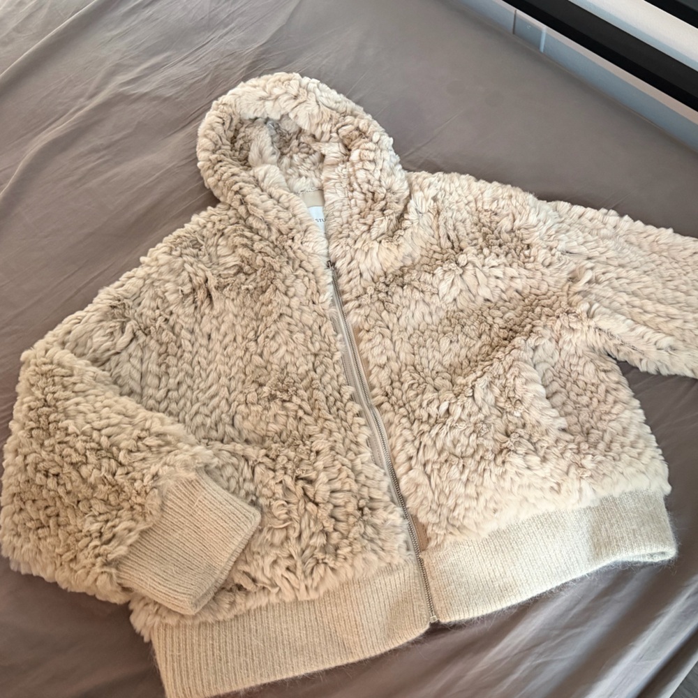 Cozy Cream Real Fur Hoodie Jacket Women size 4-6